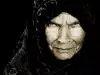 An old woman talking with an evil spirit,new best friend...